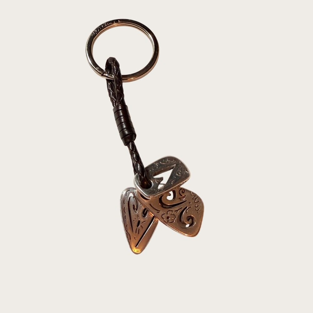 Brighton Silver Heart Charm Keychain Keyring With Braided Leather Loop